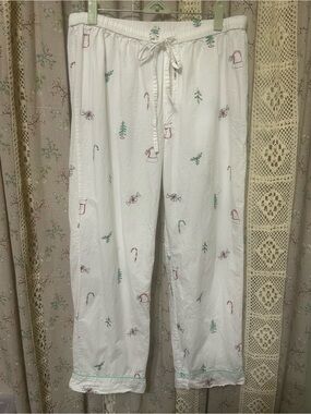 Printfresh Organic Cotton Embroidered Christmas Pajama Pants Small Holiday
